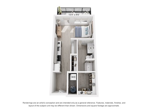 Floor plan for studio, 1 bath, 495 sqft